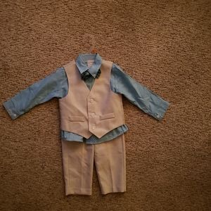 18 months 3 piece suit w/ bow tie, tan w/ blue shirt